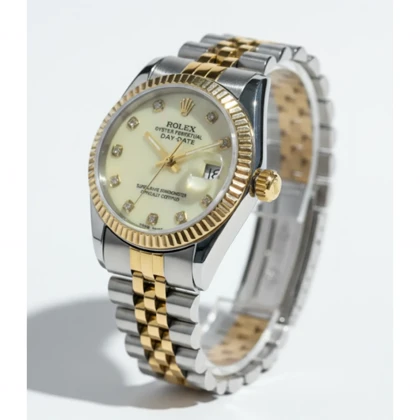 ساعت استیل زنانه طرح رولکس نقره ای طلایی