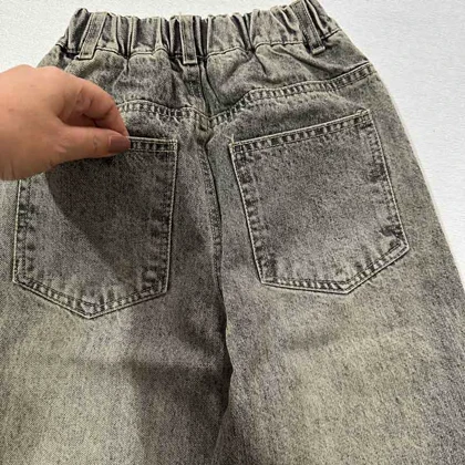 شلوار جین کمرکش زغالی مشکی دخترانه اورجینال