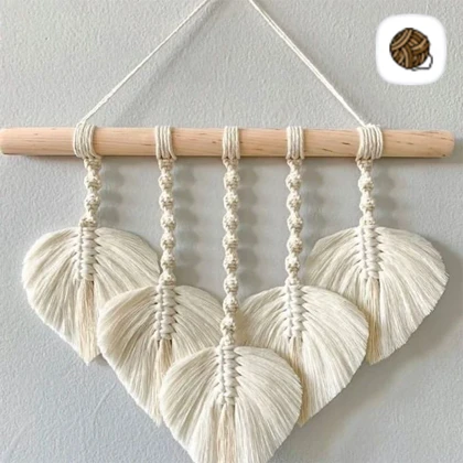 دیوار کوب مکرومه بافی مدل 5 برگ شیری (طول 40cm)