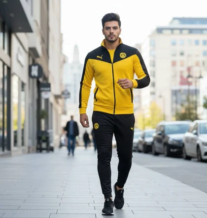 پکیج ست سویشرت شلوار دورتموند مردانه مدل BVB09 + کفش ورزشی مردانه Nike مدل Tigo زیره سفید-مشکی