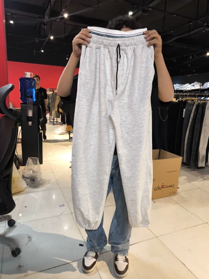 جاگر کمر دو تیکه ck دمپا کش طوسی ملانژ فری سایز مناسب M*L*XL پارچه خنک و فوق‌العاده لطیف کد 8785