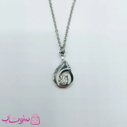 گردنبند زنانه استیل تک نگین سفید