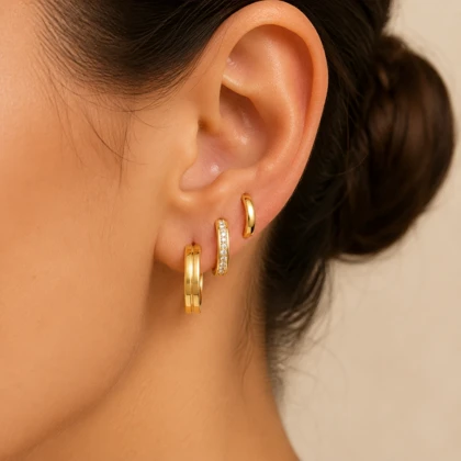 گوشواره استیل رنگ ثابت سه جفتی کدgar228 گالری زیور آلات آوآرین