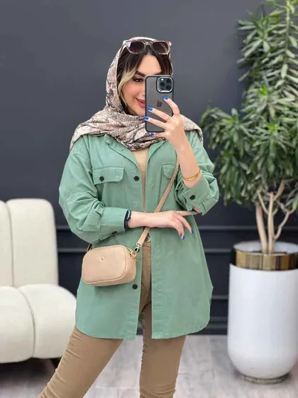 مانتو لینن سر جیب دکمه وینا