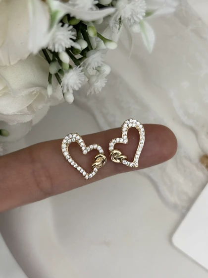گوشواره طلایی مینیمال قلب و گره ژوپینگ کد 1324
