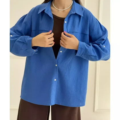 تونیک زنانه جلو دکمه لینن شیک