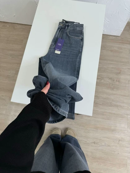 شلوار بگی طوسی آبی7338