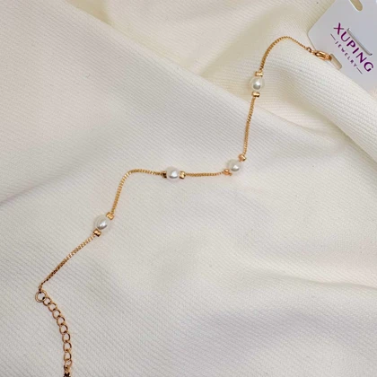 دستبند ژوپینگ مدل «مهتاب و طلا» | چیدمان مینیمال مروارید روی زنجیر
