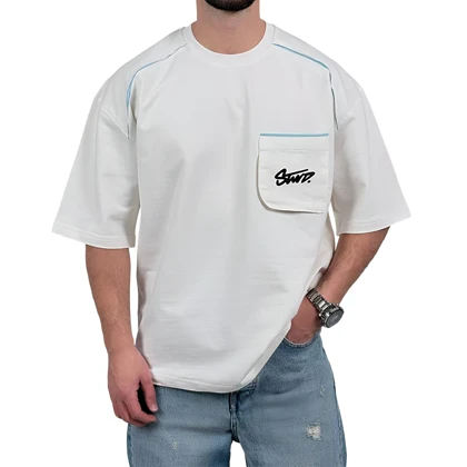 تیشرت آستین کوتاه مردانه سفیدجیب‌دار مدل stwd