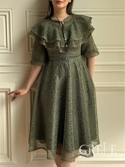 پیراهن تمام دانتل کمربنددار