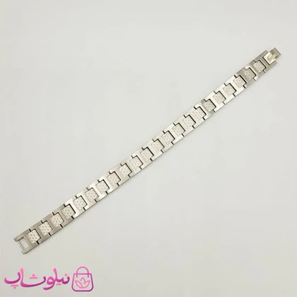 دستبند مردانه لاگوست Lacoste مدل مغناطیسی رنگ نقره ای کد 1450