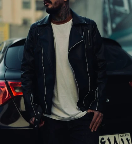 کاپشن چرم پلیسی بنددار