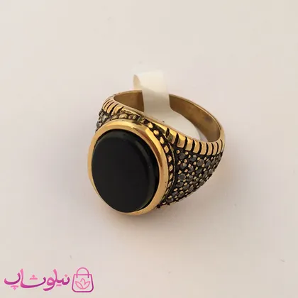 انگشتر مردانه استیل با سنگ یاقوت مشکی