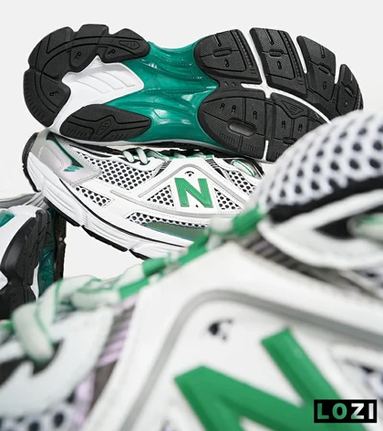 کفش کتانی بزرگ پا طوسی سفید سبز NEW BALANCE 1064 V.2