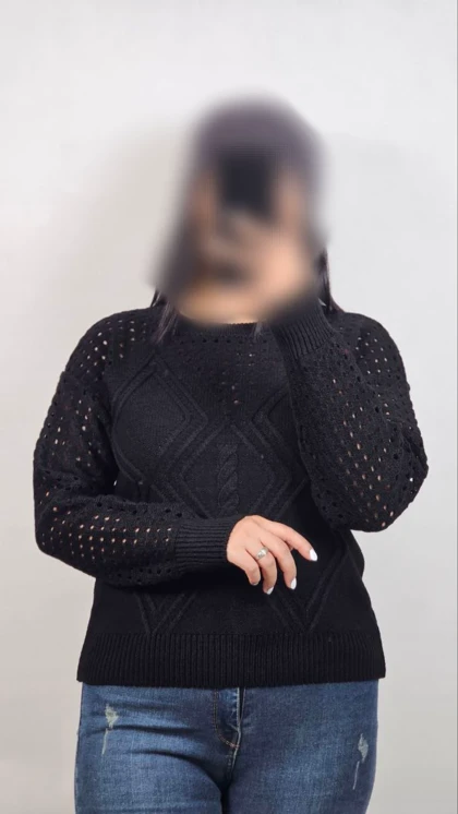 بلوز بافت کراپ زنانه زنبوری ژور وسط لوزی