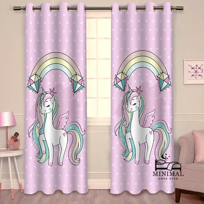 پرده کودک طرح اسب تک شاخ مدل W4640