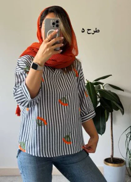 شومیز راه راه لینن گلدوزی 1