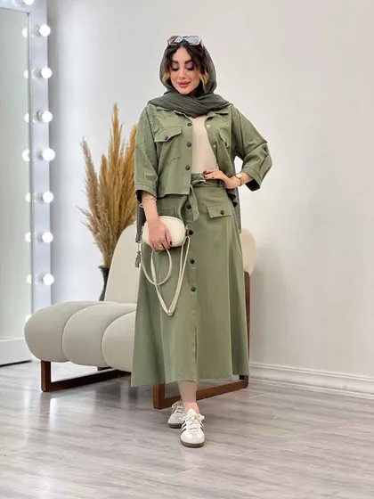 ست کت و دامن جلو دکمه