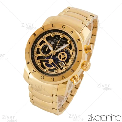 ساعت بولگاری مردانه سه موتوره طلایی صفحه مشکی 103886