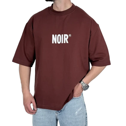 تیشرت آستین کوتاه باکسی قهوه ای مدل NOIR