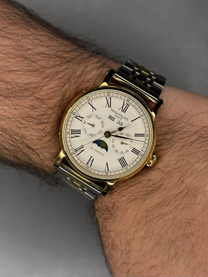 ساعت مچی پتک فیلیپ فول دیت سیلورطلایی صفحه سفید Patek Philippe