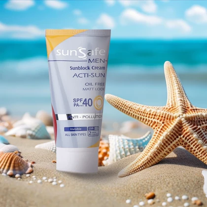 کرم ضد آفتاب مردانه سان سیف SunSafe مدل ACTI-SUN بی رنگ با SPF40