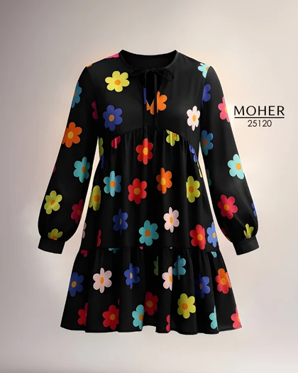 پیراهن زنانه سایز بزرگ گل‌دار زمینه مشکی