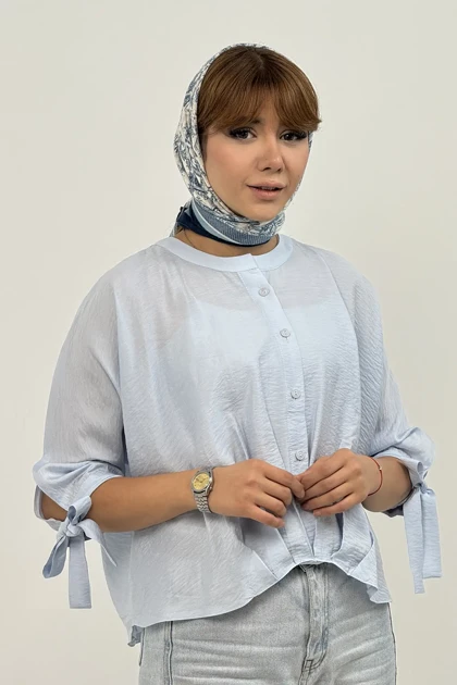 شومیز پیلی دار آستین پاپیونی