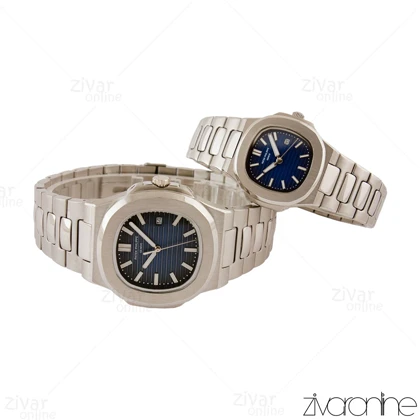 ست ساعت پتک فیلیپ ناتیلوس نقره ای صفحه سرمه ای 105400