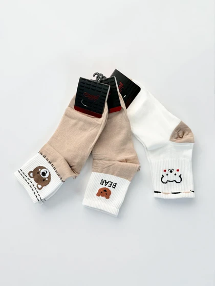 جوراب نیم ساق نخ پنبه طرح خرس