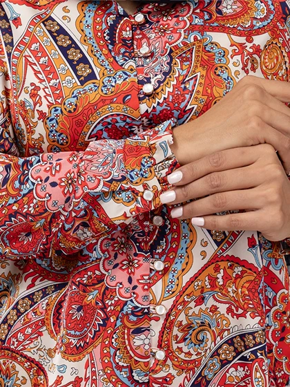 شومیز زنانه ساتن طرح دار یقه هفت آستین بلند 30109