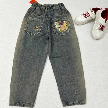 شلوار لی مام بچه گانه ROUTIAN سنگ شور خارجی