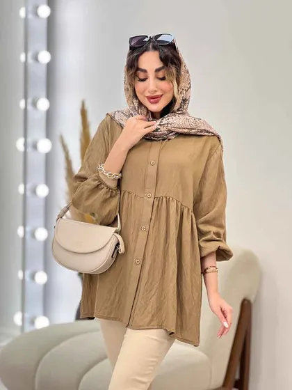 مانتو جلو دکمه کمر چین