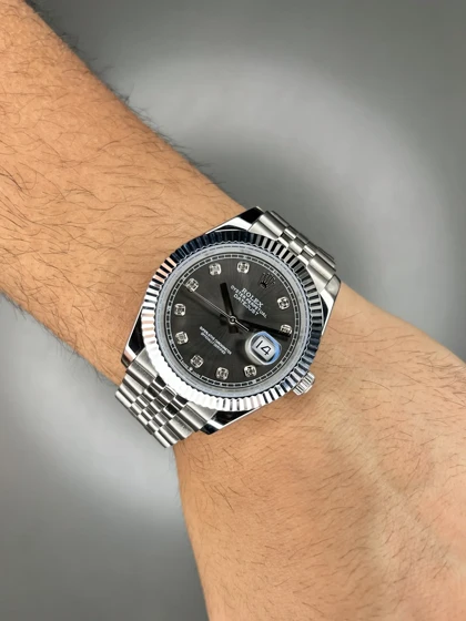 ساعت مچی رولکس سوئیسی سیلور ایندکس نگین صفحه خاکستری Rolex Datejust