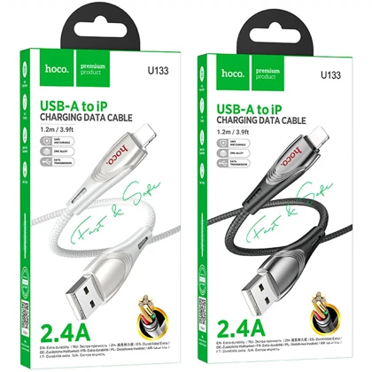 کابل لایتنینگ هوکو HOCO مدل U133 Monte جریان 2.4 آمپر 1.2 متر