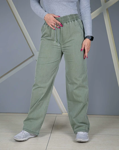 شلوار نیمبگ جین کاغذی سبز زنانه قد 102 سایز 36 تا 50 Green Paper Jeans Semi-Baggy Pants کد 50600