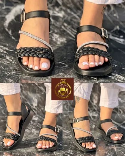 صندل گیسبافت نگین‌دار رکابدار دورمچی زنانه دخترانه تابستانه