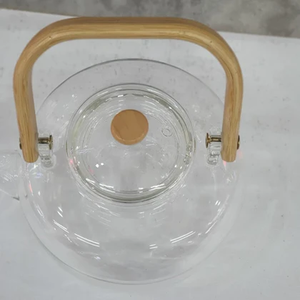 قوری پیرکس شفاف دسته چوبی 1200میل
