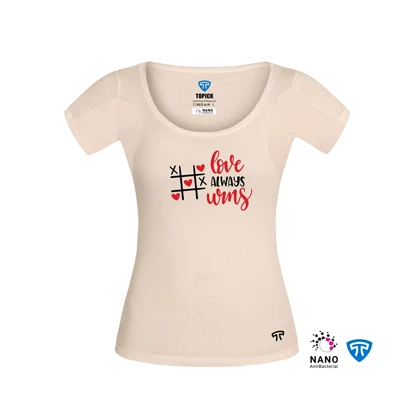 تیشرت نانو آنتی باکتریال ضدتعریق مودال زنانه کرم طرح جدول عشق