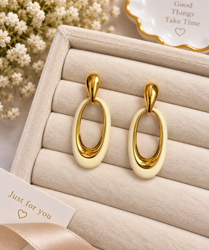 گوشواره میناکاری سفید کد5 ترند 2026 رنگ ثابت