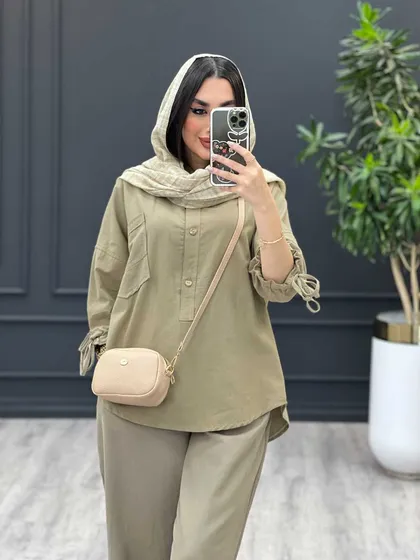 مانتو جلوبسته آستین گت دار