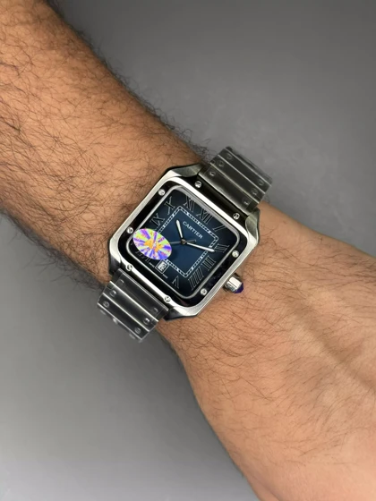 ساعت مچی کارتیه د سانتوس بند سیلور صفحه سرمه ای Cartier