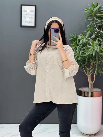 شومیز لینن آستین بنددار