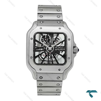 ساعت کارتیر سانتوس د کارتیر مردانه نقره ای صفحه اسکلتون مشکی Cartier-7426-G