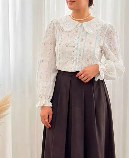 شومیز تمام کار شده یقه ب ب کد 5613