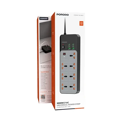 چندراهی برق 3000W پرودو مدل PORODO UNIVERSAL POWER STRIP PDFWCH099