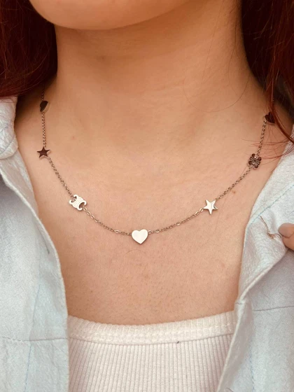 گردنبند قلب و ستاره استیل