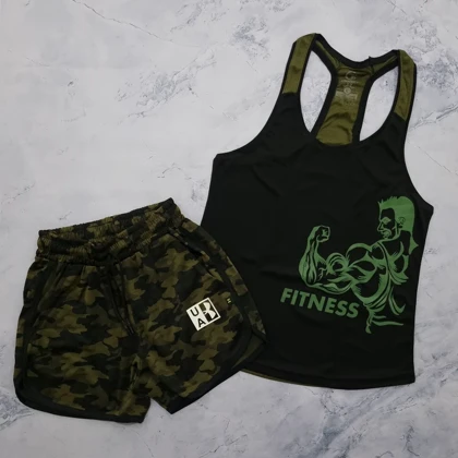 ست رکابی و شلوارک فیتنس مشکی سبز