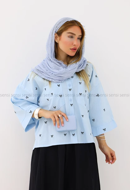 شومیز زنانه پاپیون دوزی لینن کد1006195