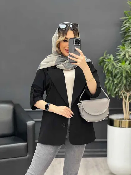 مانتو لینن دو دکمه جیب نما